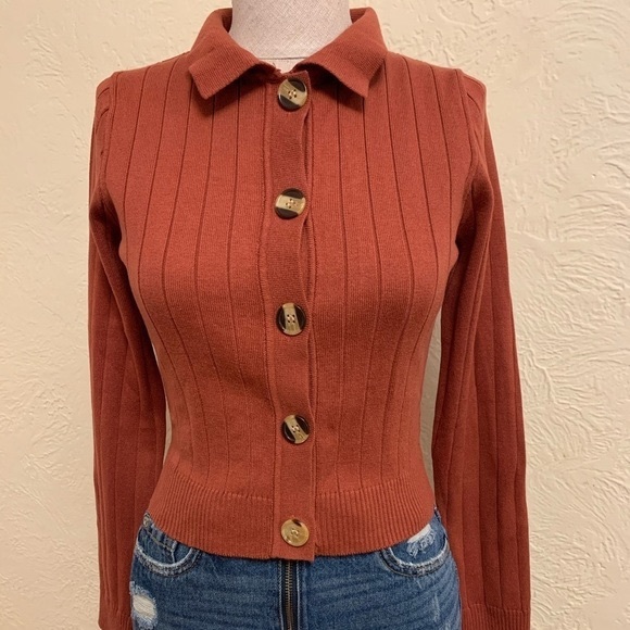 emory park Sweaters - Emory Park Terracota Cropped Sweater with Buttons - XS